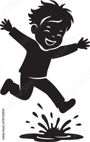 Joyful child leaping in a puddle a striking black silhouette vector