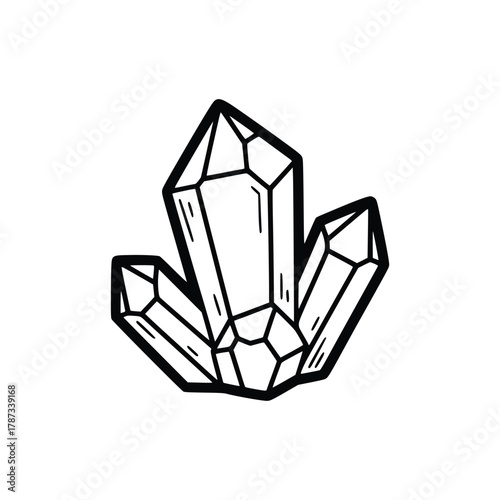 Monochrome Crystal Cluster Illustration with Bold Outlines.