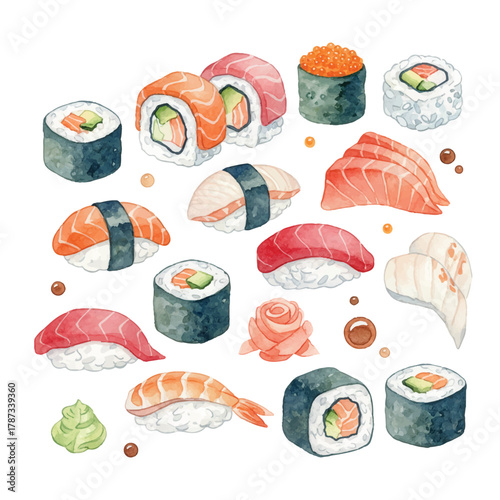 watercolor japanese sushi restaurant menu