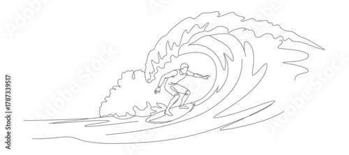 line drawing of a man surfing