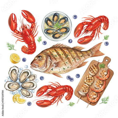 watercolor fresh seafood restaurant menu