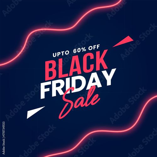 A Black Friday winter sale glowing red neon sale sign concept on a black background with 3d text for new business success