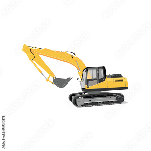 Yellow Crawler Excavator. Construction and Industrial Machinery Vector Art Illustration.eps