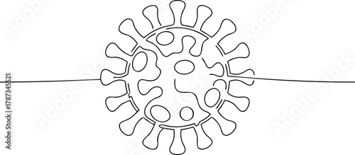 Black line drawing of a coronavirus particle microbe