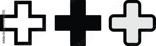 Three plus signs in white black and light gray cross symbol