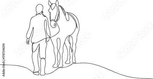 Person and horse continuous line drawing animal equestrian