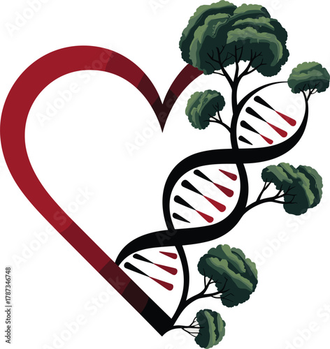Heart shaped frame with D N A helix and trees vector