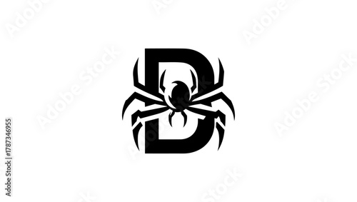 lettre D spider logo, spider vector, spider icon in black and white and silhouettes, insect, animal, symbol, icon, illustration, arachnid, bug, web, black, danger, nature halloween, spider, vector