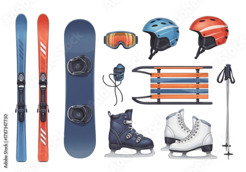 Winter sports equipment collection transparent background cutout png
