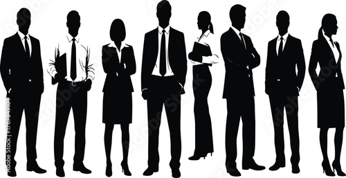 Professional Business People Silhouette Vector Set, Featuring Teamwork, Corporate Leaders, Executives, and Staff, Ideal for Office, HR, and Success Concepts.