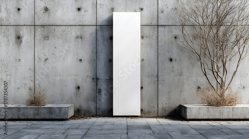 Vertical Sign Mockup on Minimal Concrete Wall – Narrow Blank Banner