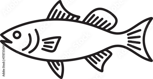 Fish outline vector icon representing aquatic life and marine animals for educational purposes