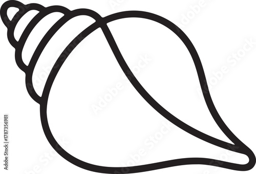 Conch shell vector outline illustration isolated on a black background for marine and nature themes
