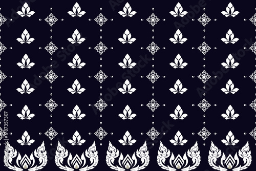 Tablou pe pânză Thai art seamless pattern black background vector illustration