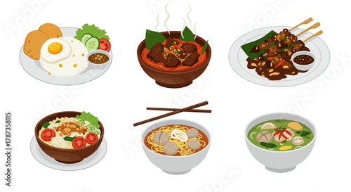 Collection of Delicious Indonesian Food Dishes.