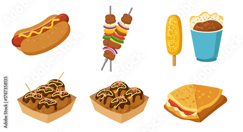 Collection of Delicious Street Food Items.