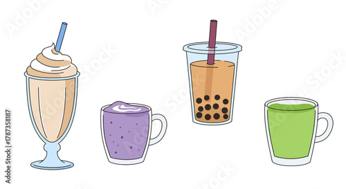 Collection of Four Different Types of Refreshing Beverages.