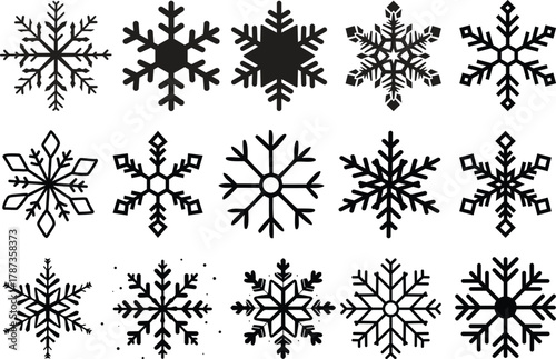 Doodle snowflake. Vector illustration of a snowflake in black and white color.Snowflake Silhouette vector black color and solid white background.Snowflake Silhouette vector black color