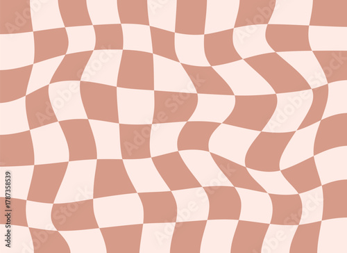 Checkered Op Art Background. Abstract Distorted Mosaic Pattern. Optical Illusion Backdrop.