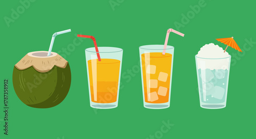 Refreshing Summer Drinks Coconut Juice and Orange Juice.