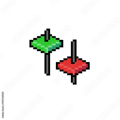 Pixel Art Candlestick Chart Icons.Red and Green Isometric Bars