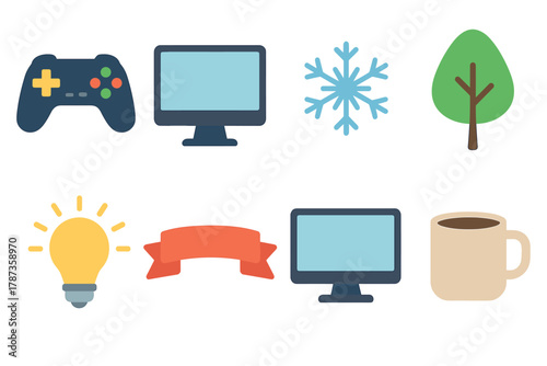 Creative technology and nature icons for modern design projects. Set of 6 Christmas vector illustration