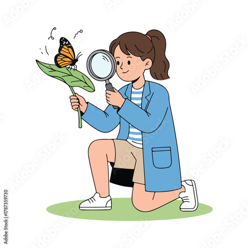 girl checking butterfly 