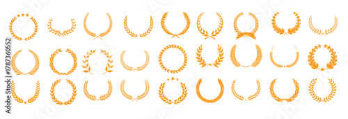 Large set of golden laurel wreaths of the winner award