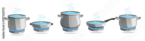  cooking kitchen pots cooking boiling water on a gas stove 