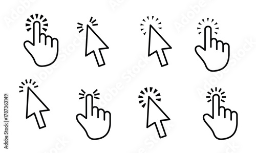 computer mouse click cursor gray arrow icons set and loading icons