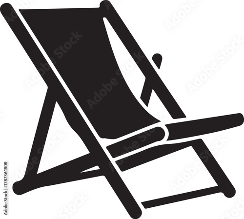 Black silhouette vector of a folding deck chair or beach chair icon for outdoor relaxation and leisure activity