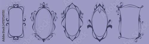 Art Nouveau floral frames set isolated on background. Vector illustration of vintage style coquette borders with decorative scrolls, oval and rectangle shape decoration for retro card, photo design