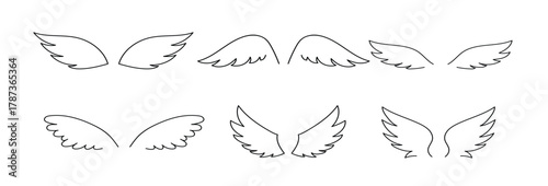 cute wings set isolated on white background vector outline