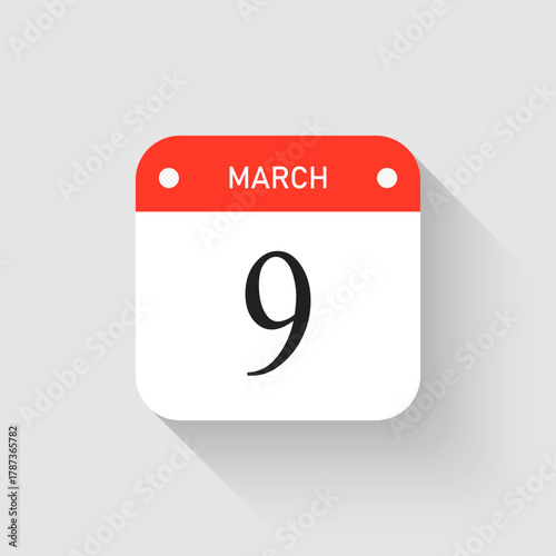 Vector icon page day calendar - 9 March month