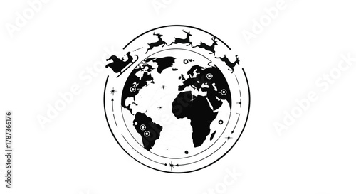 Santa's sleigh circles the globe, spreading holiday cheer and gifts worldwide.