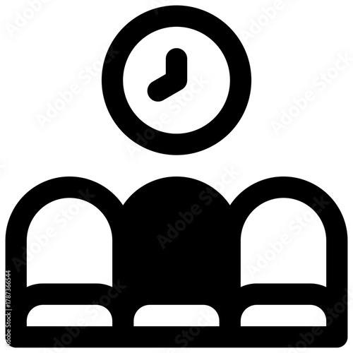 Waiting area. Outlined stroke vector icon with black-filled details.