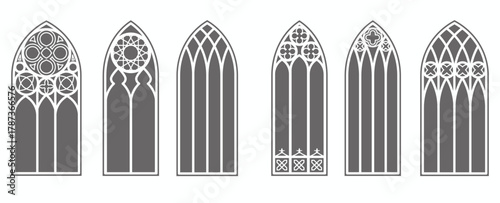 gothic windows outline set silhouette of vintage stained