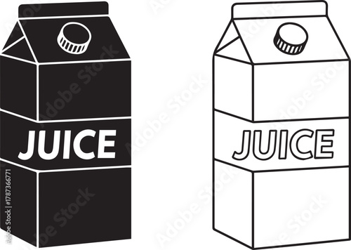 Simple black and white vector icon of a juice carton or drink package isolated on white.