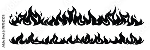 Flame fire border frame silhouette template set vector illustration clipart