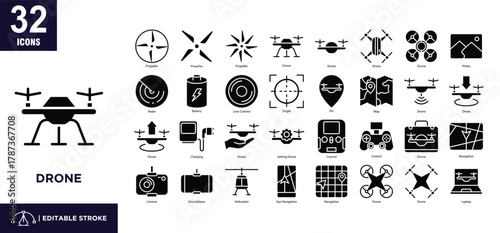 Drone Glyph Icon Set
