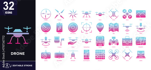 Drone Glyph Gradient Icon Set
