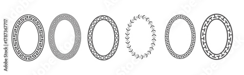 greek key oval frame set circle borders with meander