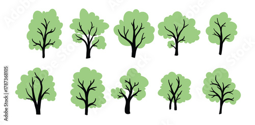  green trees vector hand drawing