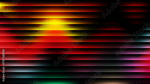 Vertical abstract spectrum of red and yellow light bars on a dark background. Sound equalizer effect.