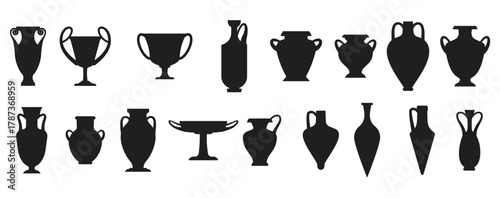 greek vases silhouettes ancient amphoras and pots glyph