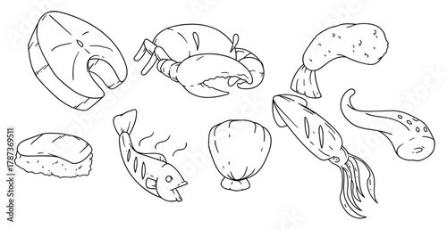 hand drawing seafood icon vector