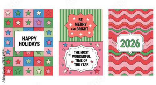 Festive Holiday Greetings A Trio of Colorful Celebration Cards for the Season