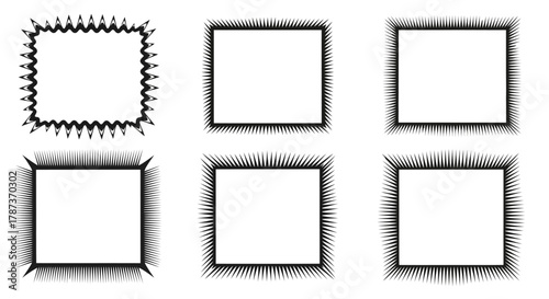 Set of Decorative Square Frames with Varied Designs for Graphic Projects, Vector Art