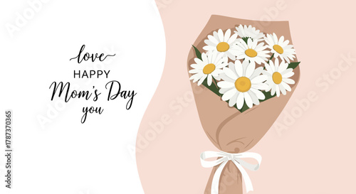 Happy Mother's Day Daisy Bouquet Illustration with Calligraphy