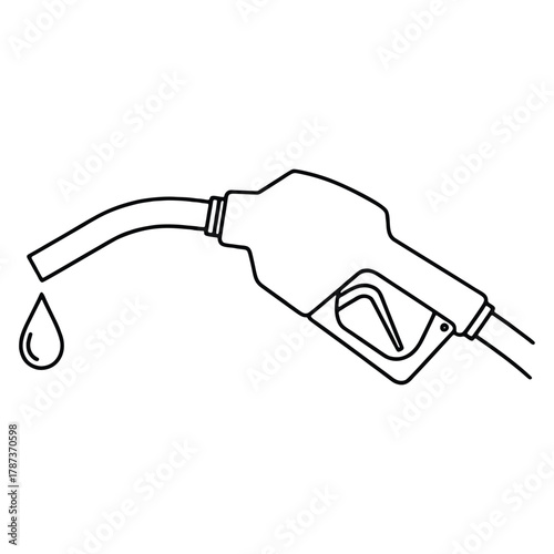 Fuel pump nozzle with a drop of oil or gas line art vector illustration